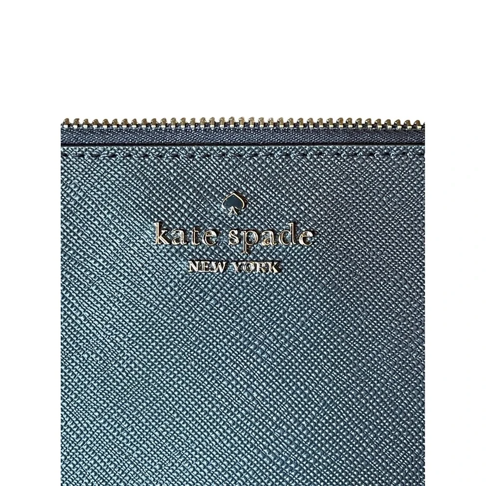 Navy Blue Wristlet Wallet Kate Spade Saffiano Leather Gold Hardware Minimalist